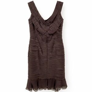Tadashi Collection 100% Silk Ruched V-Neck Cocktail Formal Dress Brown Size 6